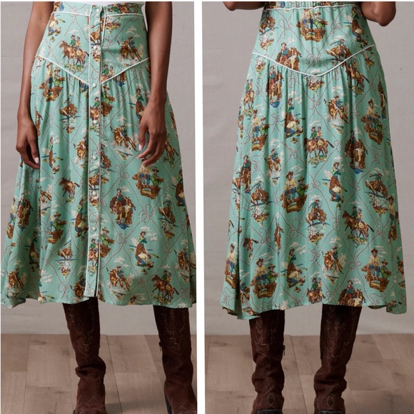 Double D Ranch Dresses & Skirts - Double D Ranch Romance & Rustlers Western Printed Beaded  Midi A-Line Skirt NWT